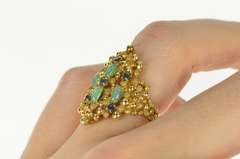 18K Yellow Gold Emerald Sapphire Retro Dot Statement Ring