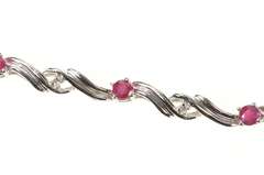 10K White Gold Natural Ruby Diamond Accent Wavy Link Tennis Bracelet