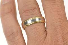 18K Yellow Gold 6.2mm Squared Two Tone Men's Wedding Band Ring