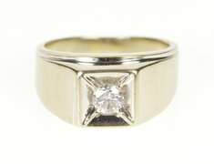 14K White Gold 0.58 Ct Men's Diamond Solitaire Squared Wedding Ring