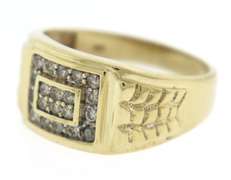 Gent's Pave Diamond Ring w Textured Shoulders
