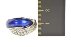 14K White Gold 0.85 Ctw Pave Diamond Blue Enamel Statement Ring
