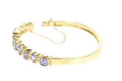 14K Yellow Gold Pear Tanzanite Diamond Statement Bangle Bracelet