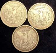 Lot of 3 Morgan Dollars 1892 S,1893 O ,1893
