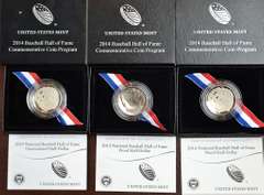Lot of 3  2014 Baseball Half Dollar Commems  2 Proofs 1 UNC