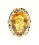 10K White Gold Art Deco Citrine Floral Rose Filigree Cocktail Ring