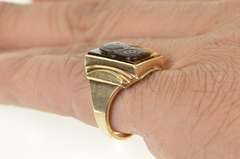 10K Yellow Gold Carved Tiger's Eye Soldier Cameo Men's Ring