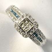Dazzling .79 TCW Blue & White Diamond 14K WG  Ring