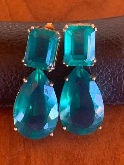 Massive Created Emerald Chandelier Earrings