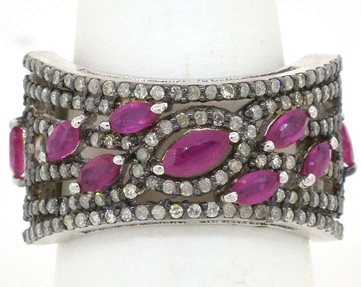 Sparkling Ruby & Diamond Ring in Sterling Silver