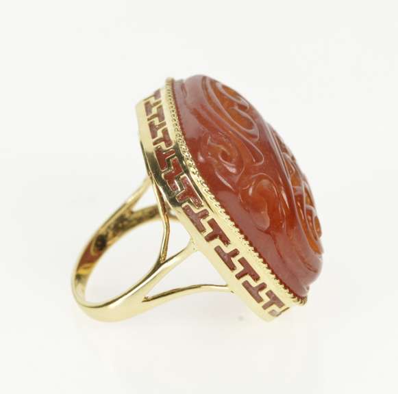 14K Yellow Gold Carved Carnelian Dragon Statement Cocktail Ring