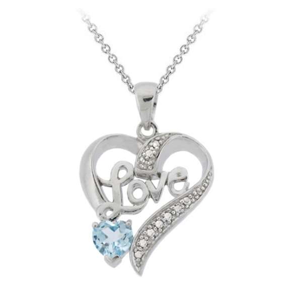 Sterling Silver Blue Topaz 'Love' Heart Pendant