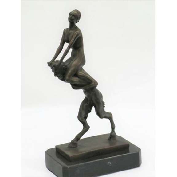 Piggy Rider Satyr and Nude Woman Bronze Sculpture