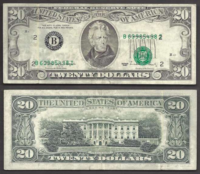 $20 1990 FRN Misaligned Overprint Error Very Fine