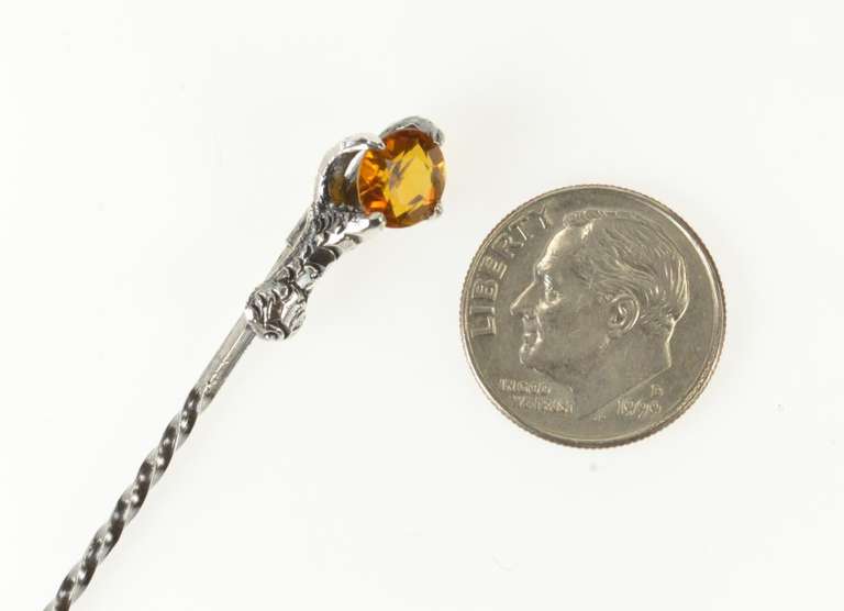 Sterling Silver Retro Ornate Citrine 3D Dragon Claw Magic Stick Pin