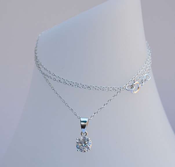 Sterling Silver Chain Necklace With Zircon Pendant