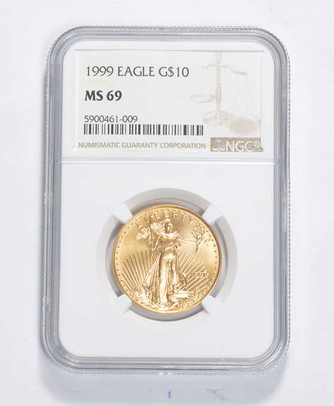 MS69 1999 $10.00 American Gold Eagle 1/2 Oz Fine Gold Coin Graded NGC