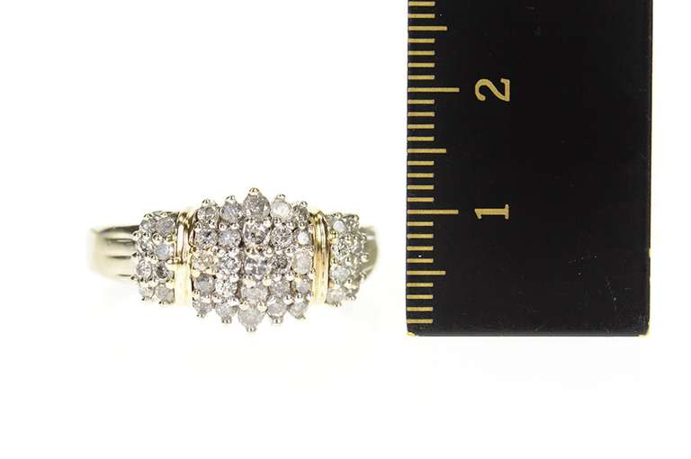 10K White Gold 0.91 Ctw Diamond Encrusted Cluster Statement Ring