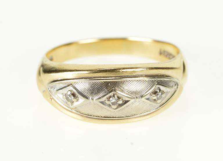 14K Yellow Gold Retro Two Tone Diamond Men's Wedding Band Ring