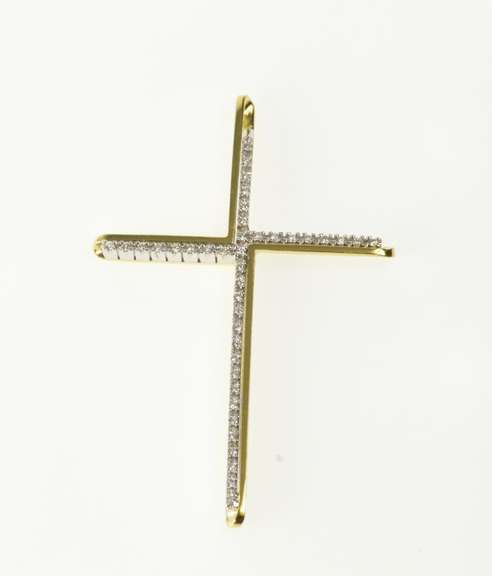 18K Yellow Gold Diamond Inset Ornate Cross Christian Faith Pendant
