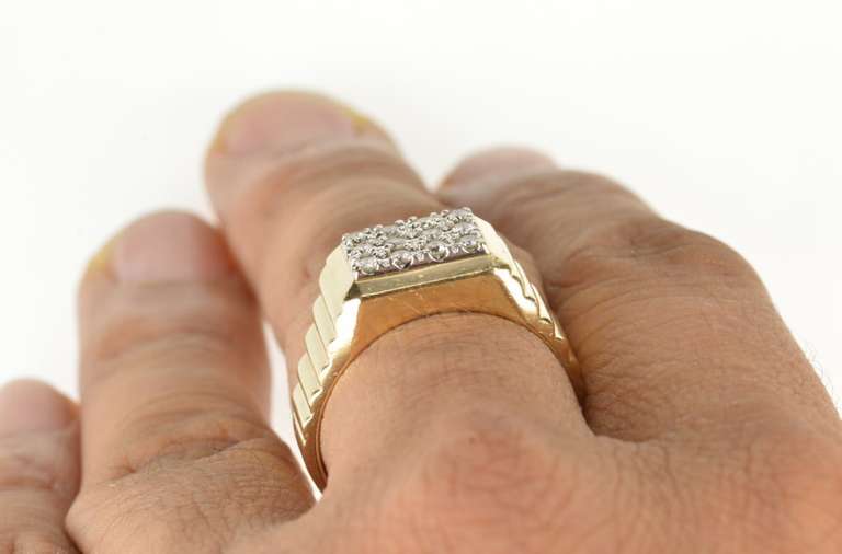 14K Yellow Gold 0.48 Ctw Squared Diamond Cluster Men's Ring