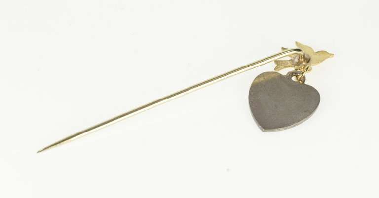 Gold Filled Hummingbird Dove Sweetheart Etched Stick Pin
