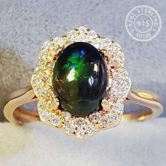 Ethiopian Black Opal Sterling 925 Sterling Silver Ring Adjustable Ring