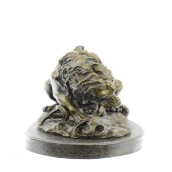 Lion and Snake Bronze Statue on Marble Base Sculpture