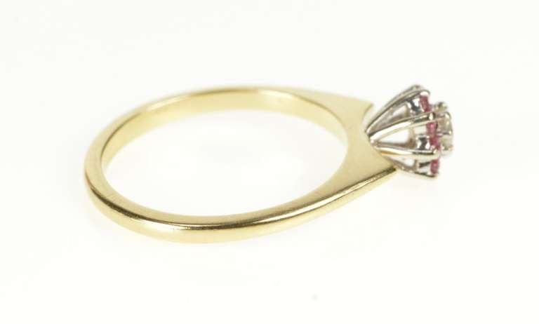 14K Yellow Gold Diamond Floral Ruby Halo Retro Engagement Ring