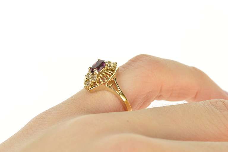 14K Yellow Gold Purple Tourmaline Filigree CZ Cluster Statement Ring