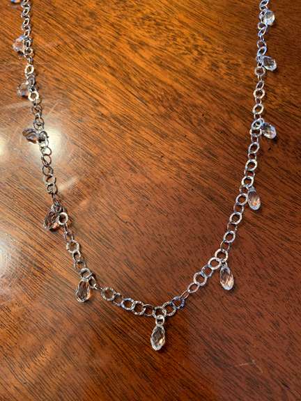 Sterling Silver Necklace with White Dangling Tear Drop Gemstones