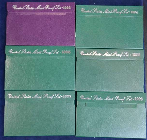 Lot Run of Proof Sets 1993-1998 6 Total Sets .