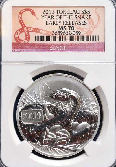 2013 Tokelau S$5 Year Of The Snake ER NGC MS70