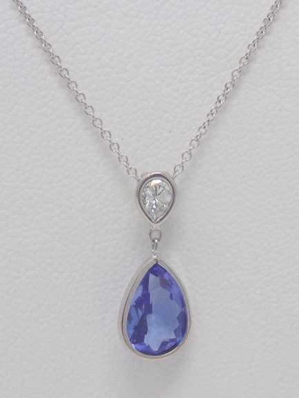 Glowing Bezel Pear Tanzanite w Diamond Necklace