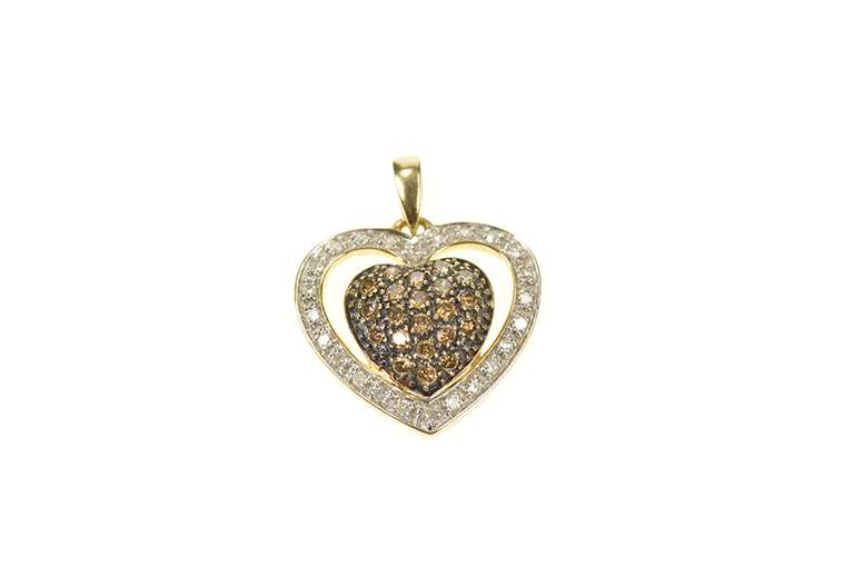 14K Yellow Gold 0.55 Ctw Pave Brown & White Diamond Heart Pendant
