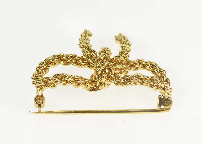 18K Yellow Gold Retro Chain Design Bow Ribbon Fashion Pin/Brooch