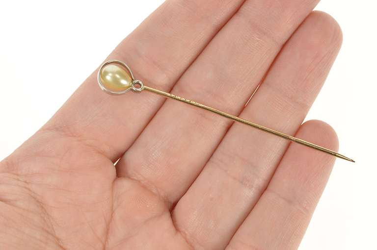 14K Yellow Gold Victorian Pearl Rose Cut Diamond Stick Pin