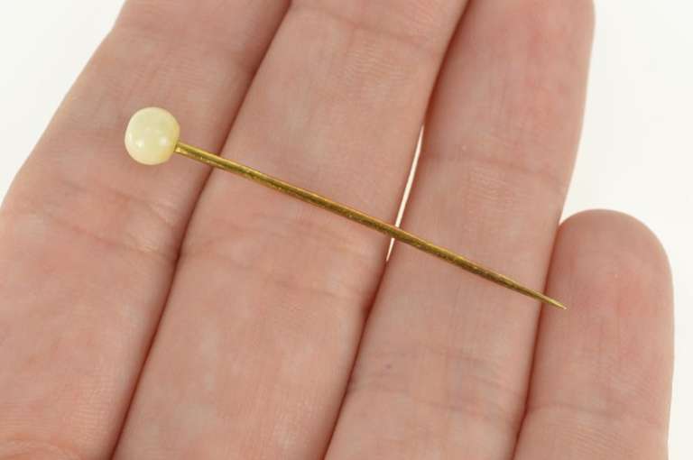 18K Yellow Gold Round White Stone Sphere Victorian Stick Pin