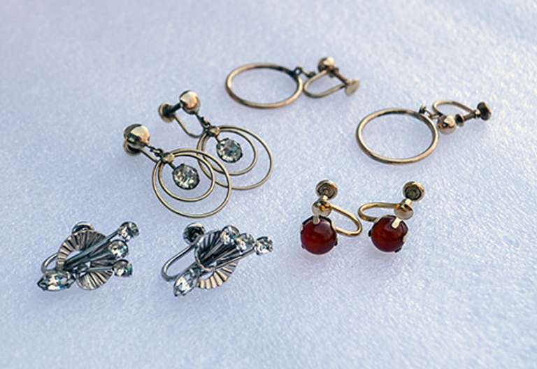 Yellow and White 12K Gold Filled Screw Back Earrings 4 Pairs Lot