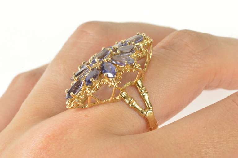10K Yellow Gold Marquise Amethyst Ornate Cocktail Statement Ring