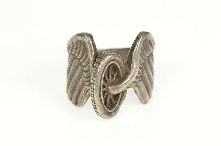 Sterling Silver Winged Wheel Chariot Hermes Men's Statement Ring