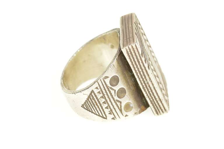 Sterling Silver Squared Geometric Ornate Statement Signet Ring