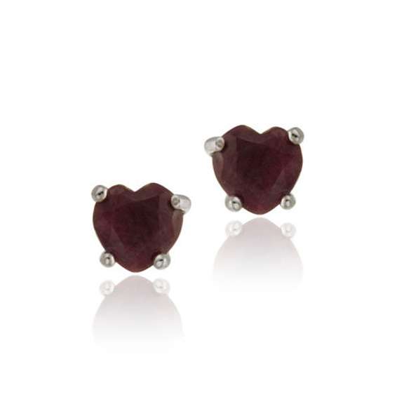 Sterling Silver 1.04ct Ruby 5mm Heart Stud Earrings