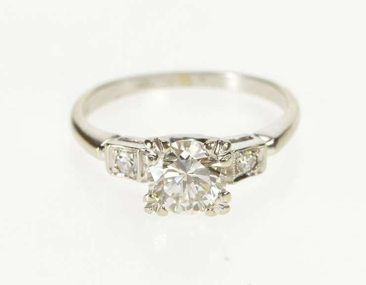 14K White Gold 1.00 Ctw Classic Three Diamond Engagement Ring