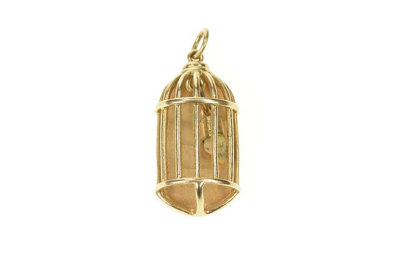 14K Yellow Gold Ornate Bird Cage Motif Child's Tooth Charm/Pendant
