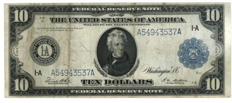 1914 Series Large Size $10 Blue Seal Fed Reserve Note