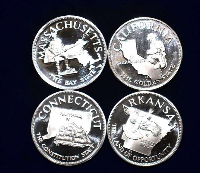 Lot Of 4 Sterling Silver State Medals