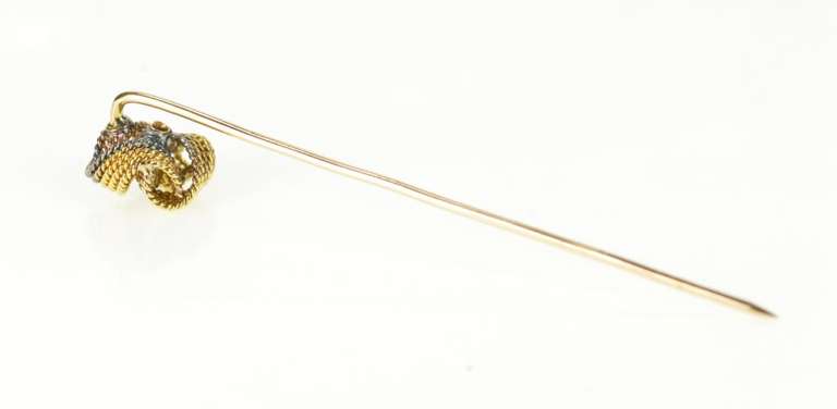 14K Yellow Gold Retro Diamond Inset Rope Knot Stick Pin