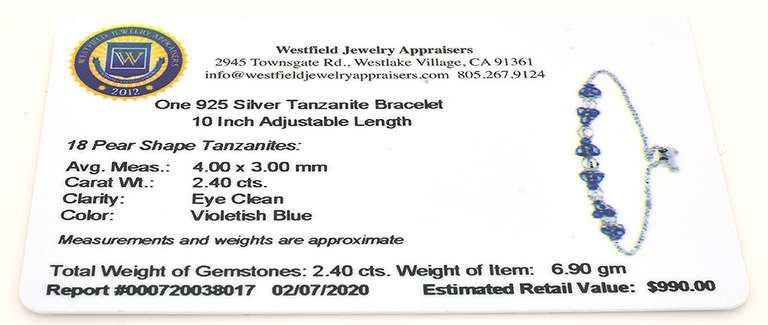 Terrific Adjustable Tanzanite Bracelet in Sterling Silver