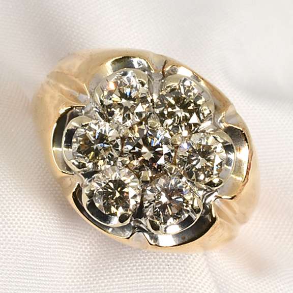 Flashy 1.5 Carat Man's Diamond Cluster